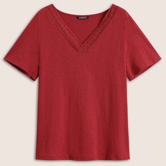 BloomChic Plus Size 3XL Plain V Neck Lace Panel T-shirt us22-24 - Picture 6 of 8